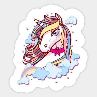 Pink Ribbon Unicorn Breast Cancer Awareness Sticker